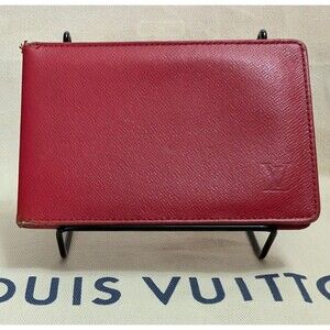 Louis Vuitton Card Holder Wallet Red Taiga Leather Bifold 2000 Authentic SP0090